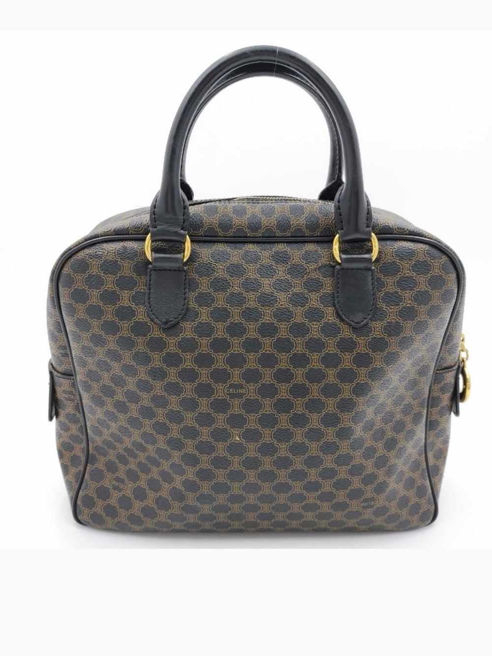 VINTAGE Celine Brown Monogram Top-Handle Satchel with Black Trim
